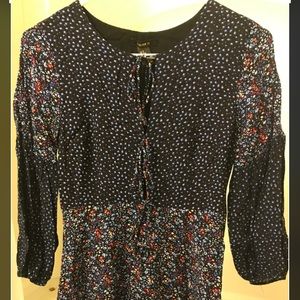 Multi-colored 3/4 sleeve floral, knee-length dress